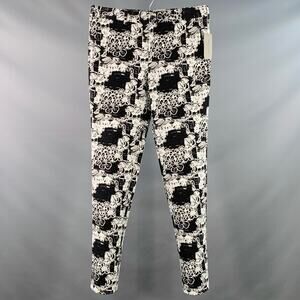 HOMME PLUS 2021 M Black White Abstract Floral Cotton Zip Fly Dress Pants